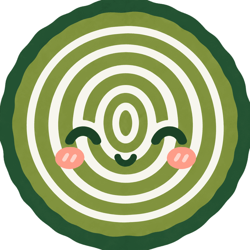 Smiling tree-ring mascot of Just Forest Studio